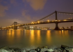 Most, Rzeka, Kamienie, Manhattan Bridge, Nowy York