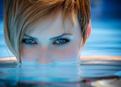 Kobieta, Niebieskie, Oczy, Woda