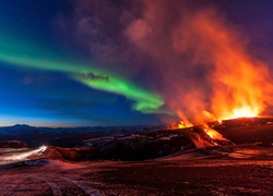 Islandia, Góry, Erupcja, Wulkanu, Zorza, Polarna