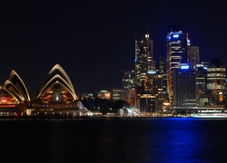Australia, Sydney, Wieżowce, Sydney Opera House, Noc