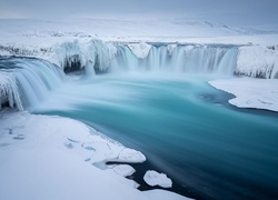 Rzeka, Wodospad Godafoss, Islandia, Zima