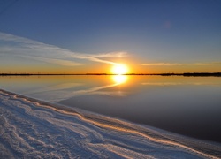 Jezioro, Plaża, Zachód, Słońca