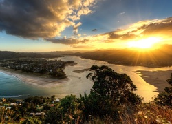 Rzeka, Chmury, Zachód Słońca, Tairua, Nowa Zelandia
