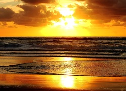 Morze, Plaża, Zachód, Słońca