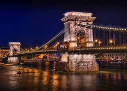 Dunaj, Most, Łańcuchowy, Noc, Budapeszt, Węgry