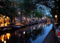Domy, Kanał, Most, Amsterdam, Holandia