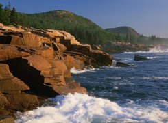 Stany Zjednoczone, Stan Maine, Park Narodowy Acadia, Morze, Klify, Lasy, Wzgórza