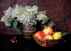 Jabłka, Czereśnie, Cytryna, Białe, Kwiatuszki