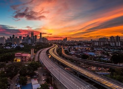 Kuala Lumpur, Miasto, Droga, Zachód, Słońca
