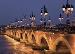 Francja, Bordeaux, Rzeka, Zabytkowy, Most, Latarnie