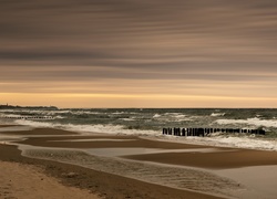 Morze, Plaża, Fale, Zachód, Słońca