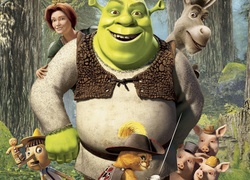 Shrek, Osioł, Fiona, Pinokio, Ciastek, Kot, Świnki, Las