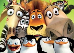 Madagaskar, Żyrafa, Zebra, Lew, Hipopotam, Lemur, Pingwiny