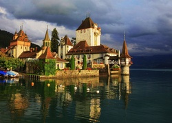 Zamek, Oberhofen Castle, Kanton Berno, Szwajcaria, Jezioro Thun