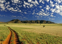 Góry, Chmurki, Trawa, Droga, Namibia