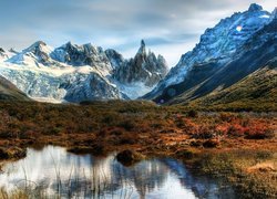 Góry, Woda, Trawy, Patagonia, Argentyna
