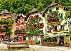 Domy, Skwerek, Miasteczko, Hallstatt, Austria