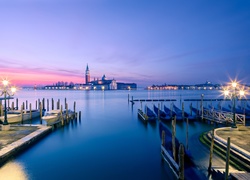 Wenecja, San Giorgio Maggiore, Włochy, Zachód Słońca, Gondole