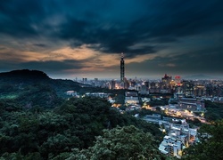 Chiny, Tajwan, Tajpej, Miasto, Noc, Panorama