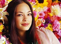 Piękna, Brunetka, Makijaż, Kwiaty, Kristin Kreuk