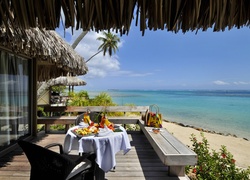Hotelowy, Taras, Śniadanie, Plaża, Ocean, Tahiti