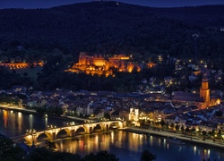 Panorama, Heidelberg, Niemcy, Noc