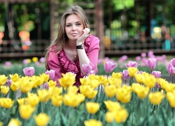 Młoda, Kobieta, Tulipany