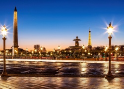 Paryż, Francja, Plac de la Concorde, Obelisk, Wieża Eiffla
