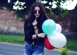 Kobieta, Brunetka, Okulary, Balony, Lizak
