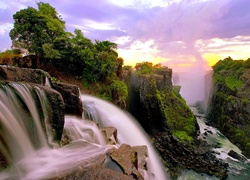 Wodospad, Skały, Drzewa, Victoria, Zambia