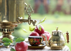 Samowar, Herbata, Jabłka, Filiżanki