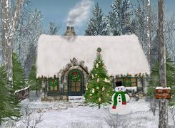 Boże Narodzenie,bałwanek , domek