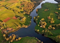 Widok, Z, Lotu, Ptaka, Pola, Rzeka
