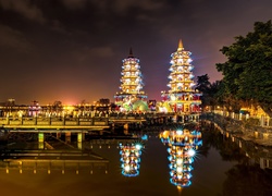 Miasto, Noc, Orientalne, Budowle, Tajwan