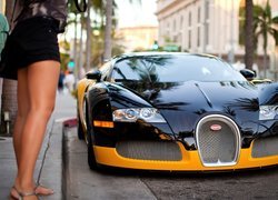 Auto, Bugatti, Veyron, Kobieta, Nogi, Miasto, Ulica