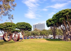 Park, Miejski, Zabudowania, Drzewa