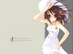Suzumiya Haruhi No Yuuutsu, biała sukienka, kapelusz