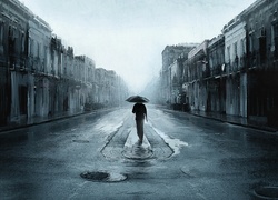 Obraz, Ulica, Mężczyzna, Deszcz, Parasol