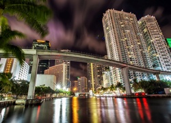 Wieżowce, Most, Rzeka, Miami, USA