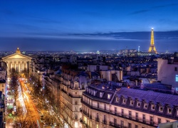 Paryż, Nocą, Wieża, Eiffla, Panorama