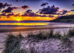 Niebo, Zachód Słońca, Plaża, Ocean