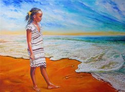 Reprodukcje, Obrazów, Włodzimierz Kukliński, Dziewczynka, Plaża