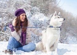 Siberian Husky, Brunetka, Zima, Śnieg