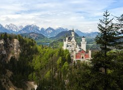 Zamek, Neuschwanstein, Góry, Lasy