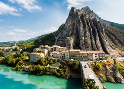 Sisteron, Francja, Góra, Domy, Most, Rzeka