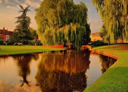 Jesień, Park, Staw, Dom