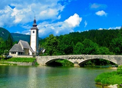 Most, Jezioro Bohinj, Kościółek św. Jana, Gmina Bohinj, Słowenia