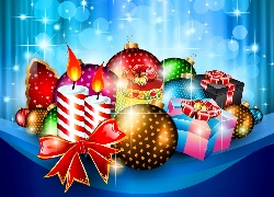 Kompozycja, Świąteczna, Świece, Bombki, Boże Narodzenie, Grafika 2D