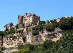 Zamek Beynac, Château de Beynac, Gmina Beynac-et-Cazenac, Akwitania, Francja, Skały, Roślinność