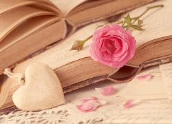 Książki, Serce, Róża, Płatki